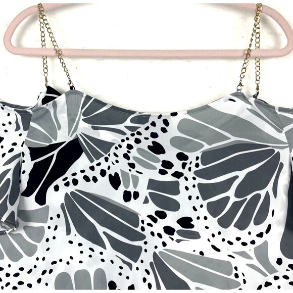 Bold Elements Cold Shoulder Blouse Women’s SZ XL Black Gray Gold Chain Boho Chic - Picture 9 of 10